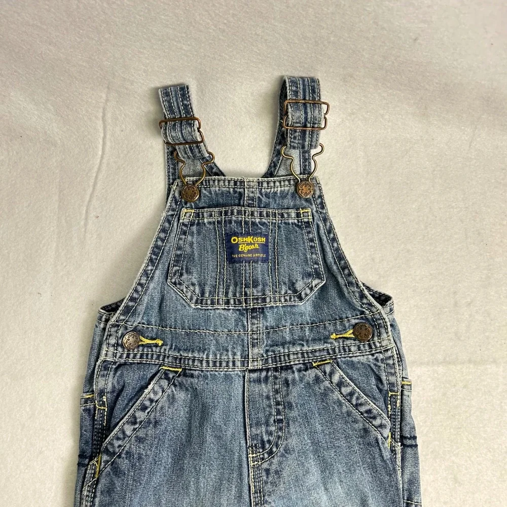 Vintage Style OshKosh Bgosh Kids 12M Blue Denim Carpenter Snap Inseam Overalls‎